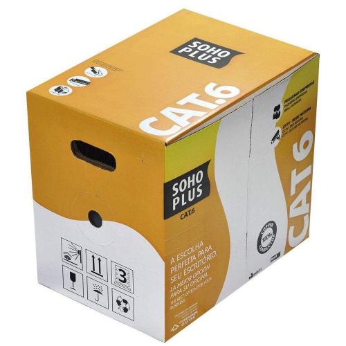 Cabo de Rede CAT6 24AWG 100% Cobre Preto Sohoplus