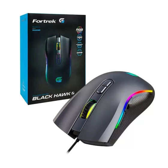 Mouse Gamer USB 7200DPI RGB Black Hawk Fortrek