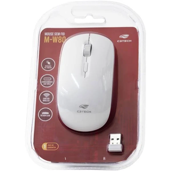 Mouse Wireless Recarregável M-W80WH Branco C3 Tech